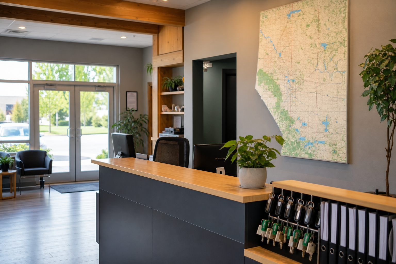 Modern Alberta driving school office prepared for student enrollments and lesson operations